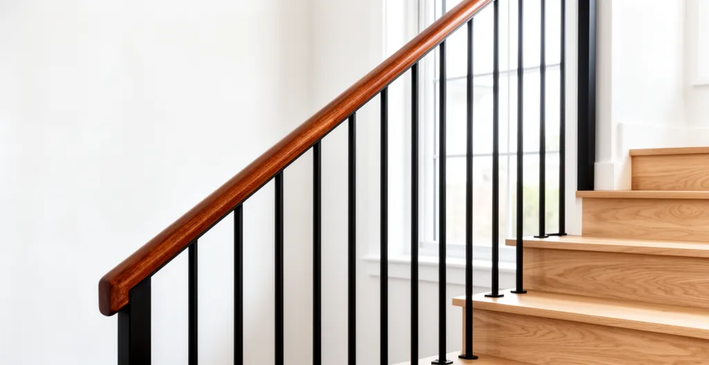 Garde-corps d'escalier en acier noir avec main courante en bois clair